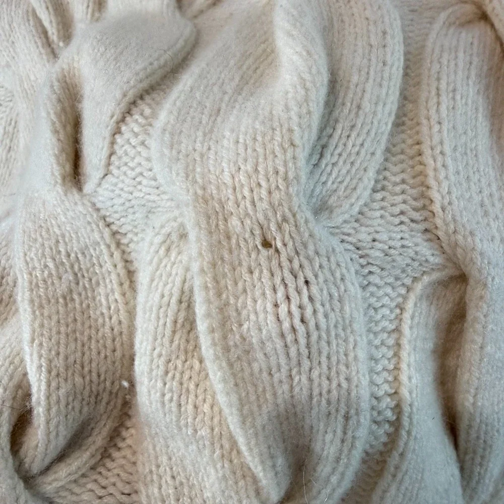 90s Vintage I. Magnin 100% Cashmere Sweater L Cream Cable Knit Turtleneck